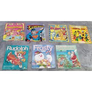 Lot of 7 45 rpm records superman = 3 1/3 Wizard of Oz, Rudolph, Frosty, Superman
